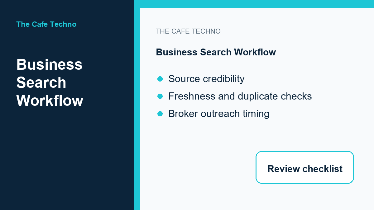 Digital workflow for comparing local business search sites before broker outreach